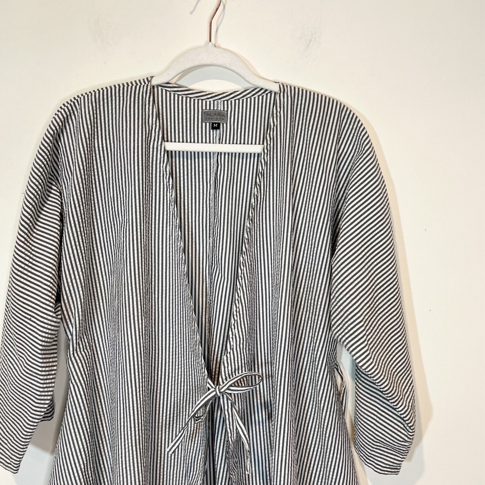 Striped Tie Front Cardigan Asymmetrical Lagenlook Boho Grunge Cover Up Size M - Picture 8 of 13
